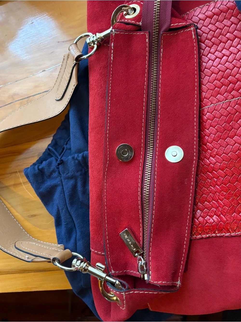 Vintage Prada Red  Woven Suede Shoulder Bag